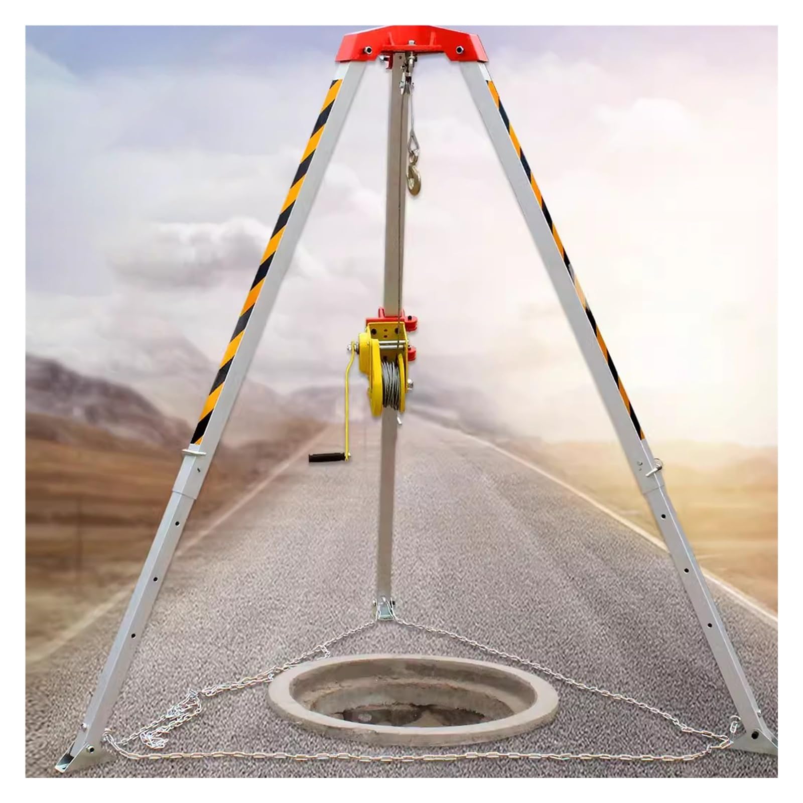LZMZMQ Road Rescue Confined Space Tripod Kit, High Places/Cliffs/Deep Well Rescue Safety Guards Device Aluminum, 4.4ft-7ft Adjustable Legs, with 1200lbs/1800lbs/2600lbs Winch (Size : 1200LBS Winch)