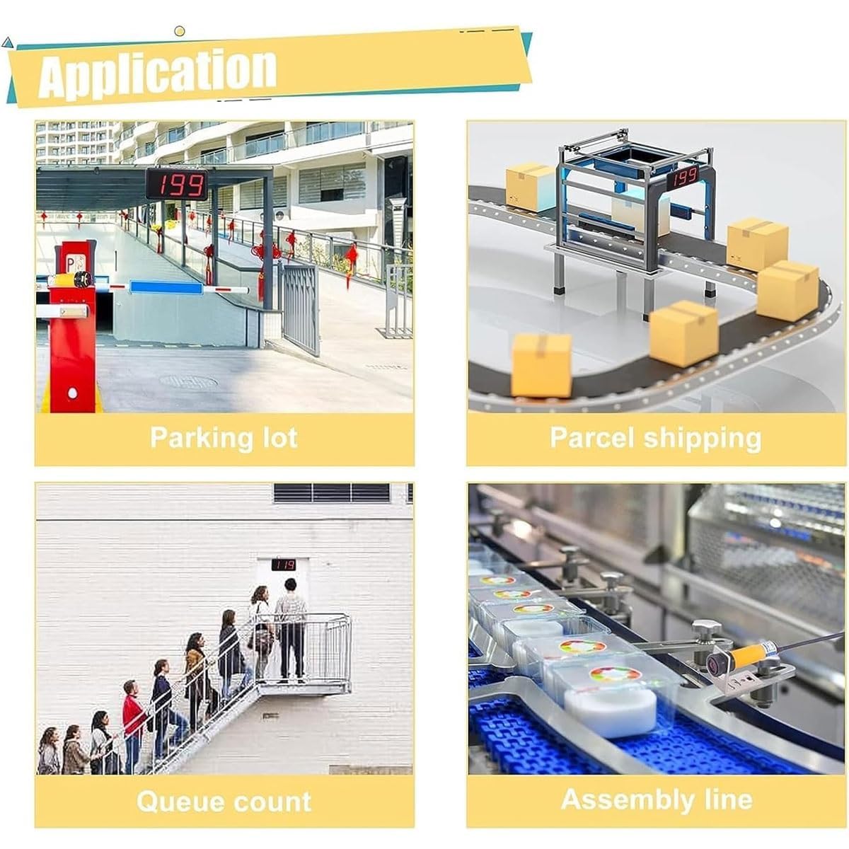Contador digital LED con pantalla de 6 dígitos, cuenta hasta 999999, distancia de inducción ajustable de 70 cm para cinta transportadora y línea de producción
