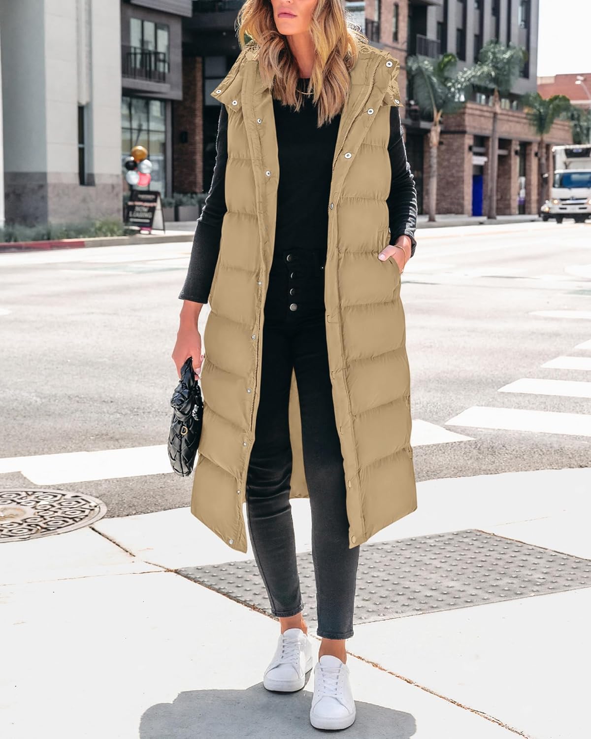 BTFBM Long Puffer Vest Women Quilted Hooded Button Down Zip Up Sleeveless Vests Outerwear Padded Jacket Fall Winter Coat - Image 7
