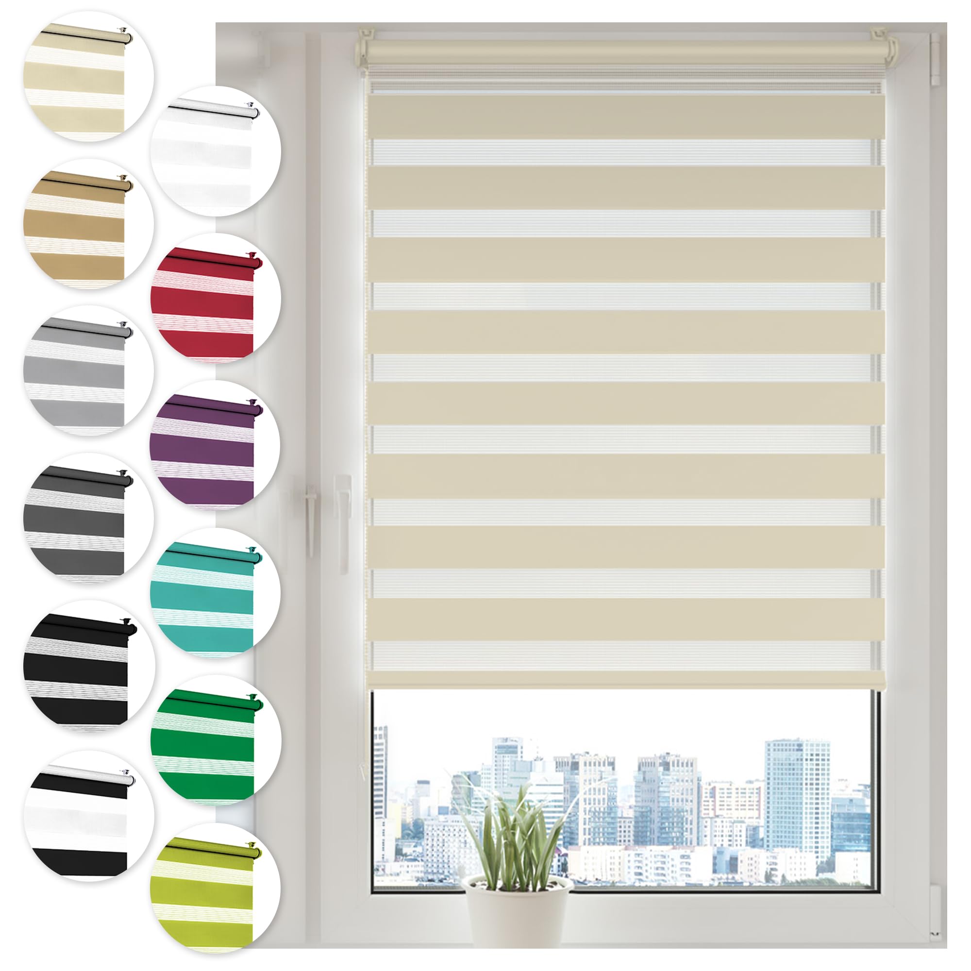 Doppelrollo Klemmfix ohne Bohren 100cm x 100cm Creme Duo Rollo Klemmrollo Sonnenschutzrollo Fensterrollo für Fenster & Türen Zebrarollo Seitenzugrollo