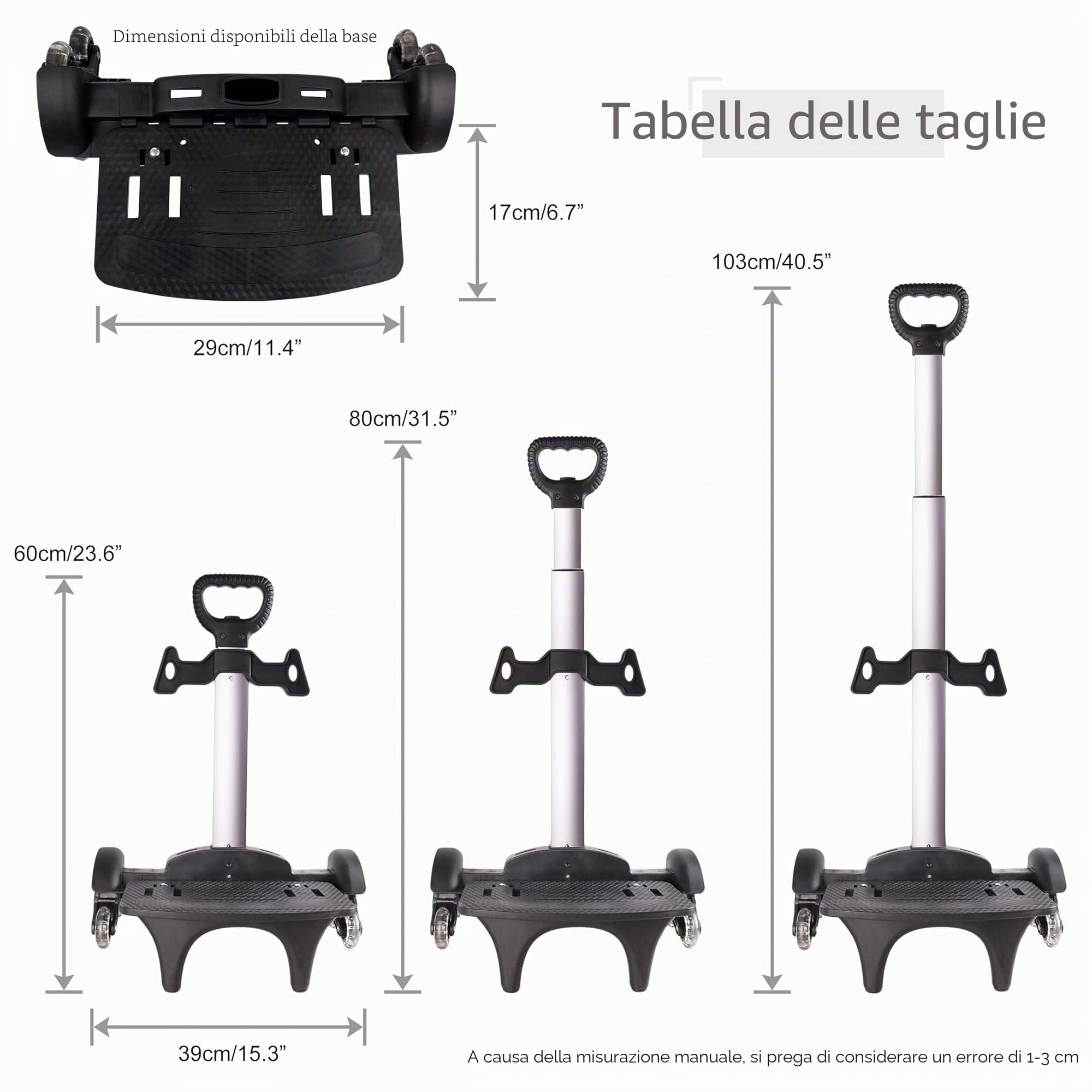 Carrello per Zaino, Carrello con Ruote Carrello a Mano Pieghevole Alluminio 6 Ruote Carrelli Portabagagli Zaini Trolley per Bambini Adolescenti Adulti Scuola Viaggi