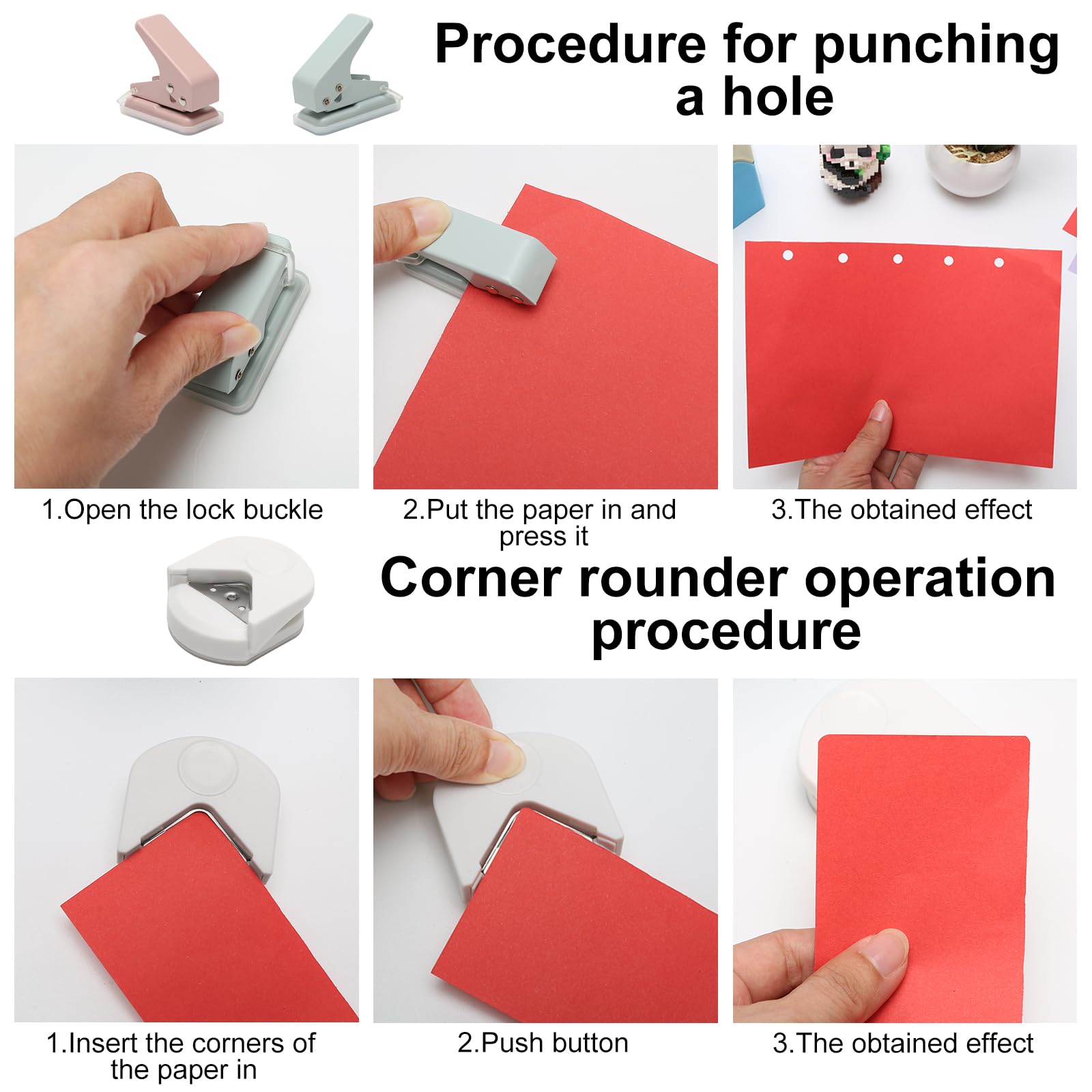 3 Piezas Cortadores de Papel para Manualidades, Guillotina de Papel Pequeña A4 con Hoja de Repuesto, Redondeador de Esquinas y Perforadora 1 Agujero de 3mm para Papels, Foto, Tarjeta