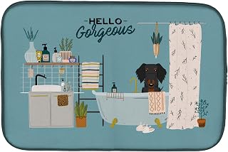 Caroline's Treasures CK7549DDM Black Tan Wire Haired Dachshund in Bathtub Dish Drying Mat Absorbent Dish Drying Mat Pad for Kitchen Counter Dish Drainer Mat for Countertop, 14 x 21", Multicolor