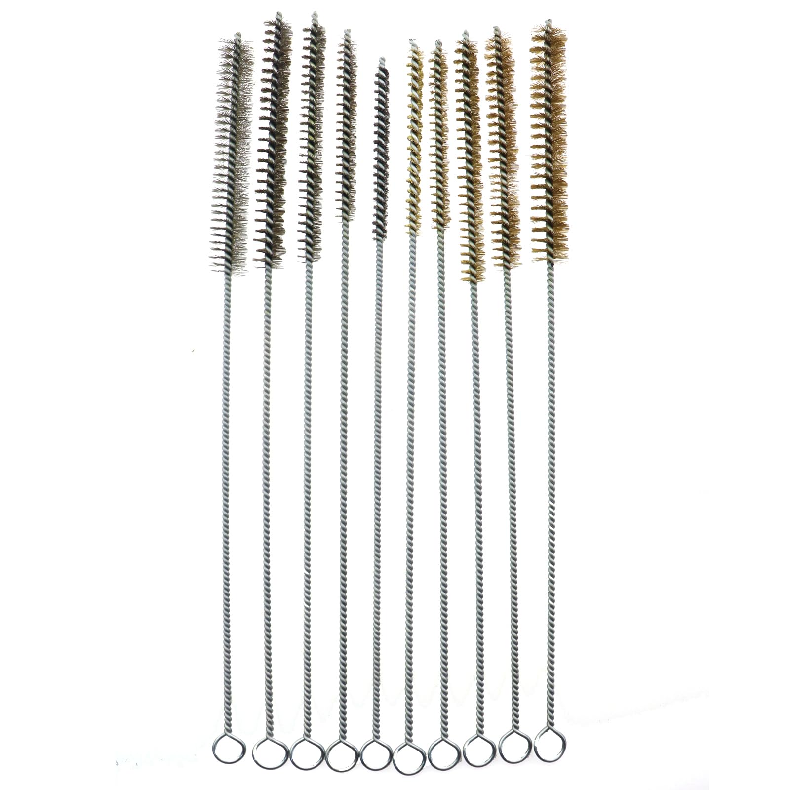 Caishun 10PCS Pipe Cleaning Brush Set 12in Silver Stainless Steel Wire Copper Wire Brush Dusting Rust Removal Sanding Polishing Deburring Used for Pipes Air Cylinders Tight Spaces Brushes