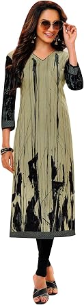 ladyline Casual Ethnic Printed 100% Cotton Kurtis for Women Indian Kurta Tunic Top