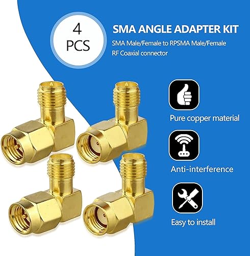 Miniatura 7 de TUOLNK Kits de adaptadores de ángulo SMA Adaptador coaxial de 90 grados macho a hembra, conector SMA de ángulo recto para antena 2G3G4G LTEcable de