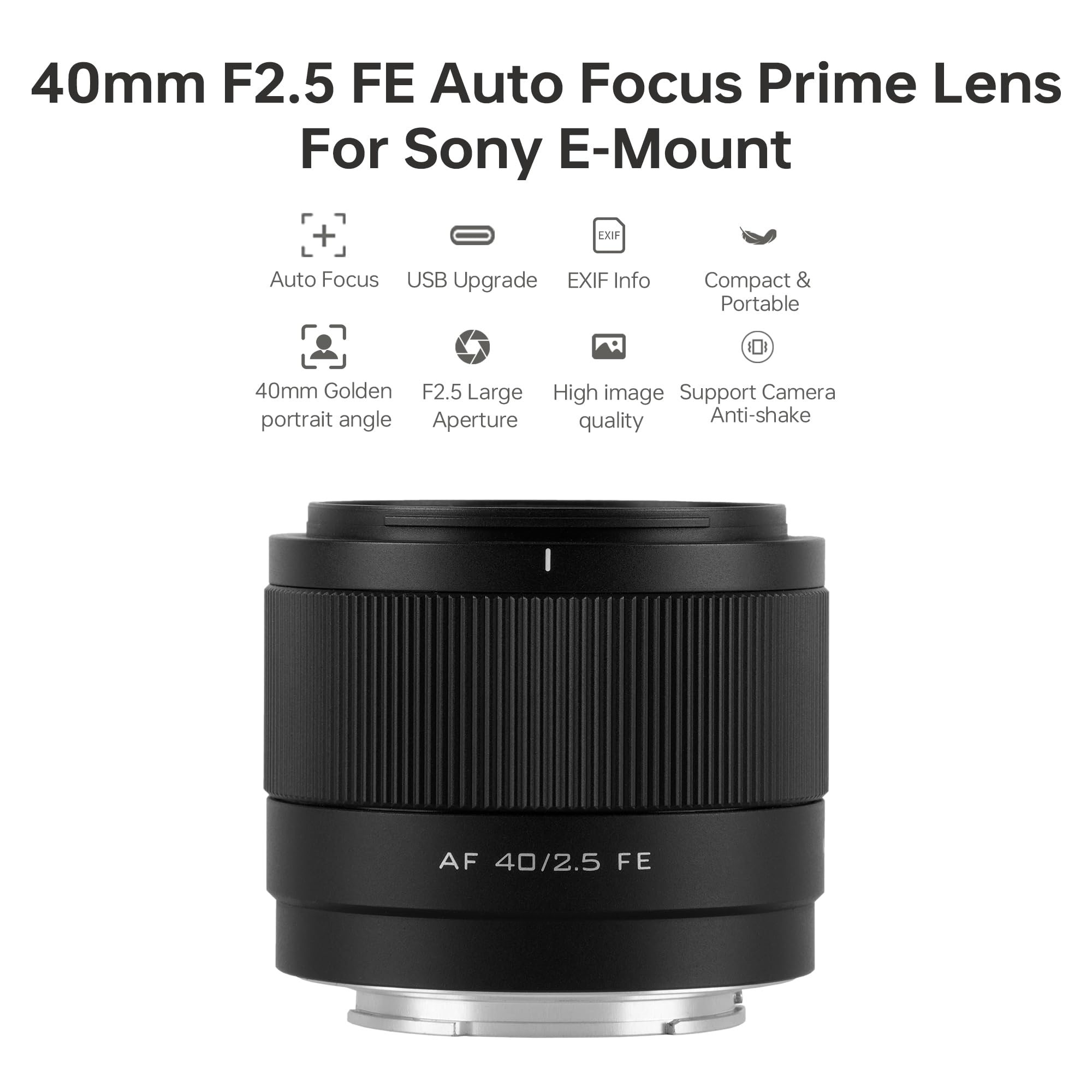 VILTROX Lente de montagem AF 40 mm F2.5 FE para Sony, lente Prime