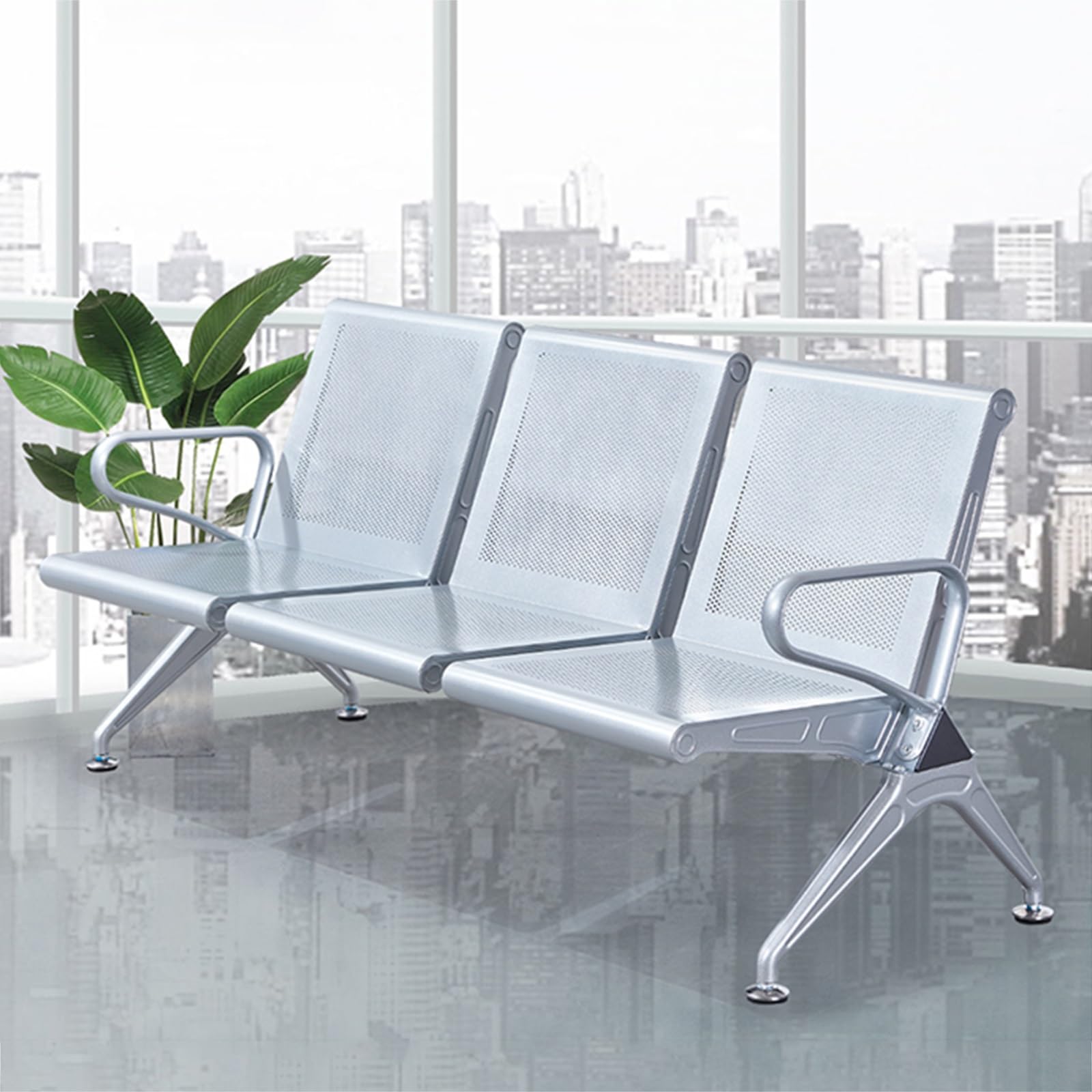 HCZKIUJY Office Waiting Room Bench, Reception Chairs with Arms, Airport Lobby Seating, Guest Chairs for Business & Hospital, Comfortable Bench for Guest Areas (Metallic 175cm/69in)