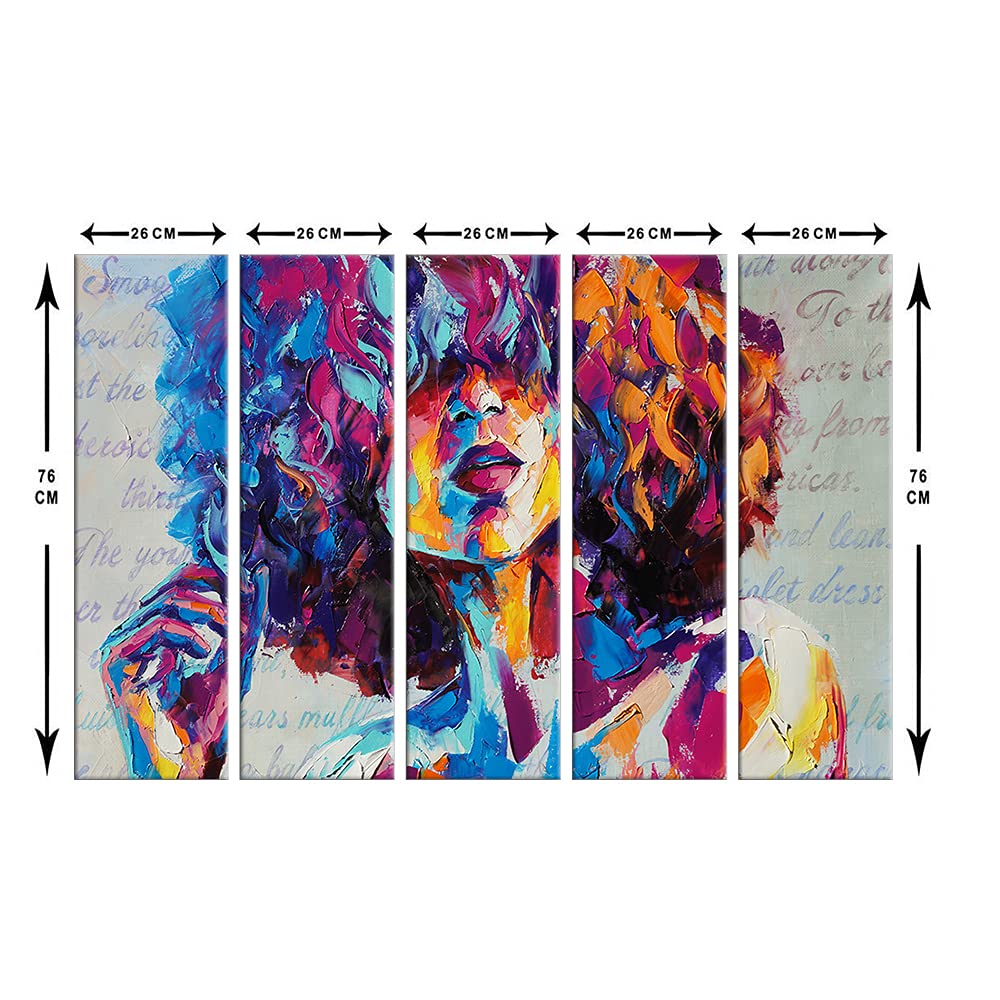 999STORE 5 panel wall painting wall frames for living room with frame wall hanging Portrait of a young woman bed gu (MDF_Size_76x130 cms_color_Multi) 5Frames0522 3