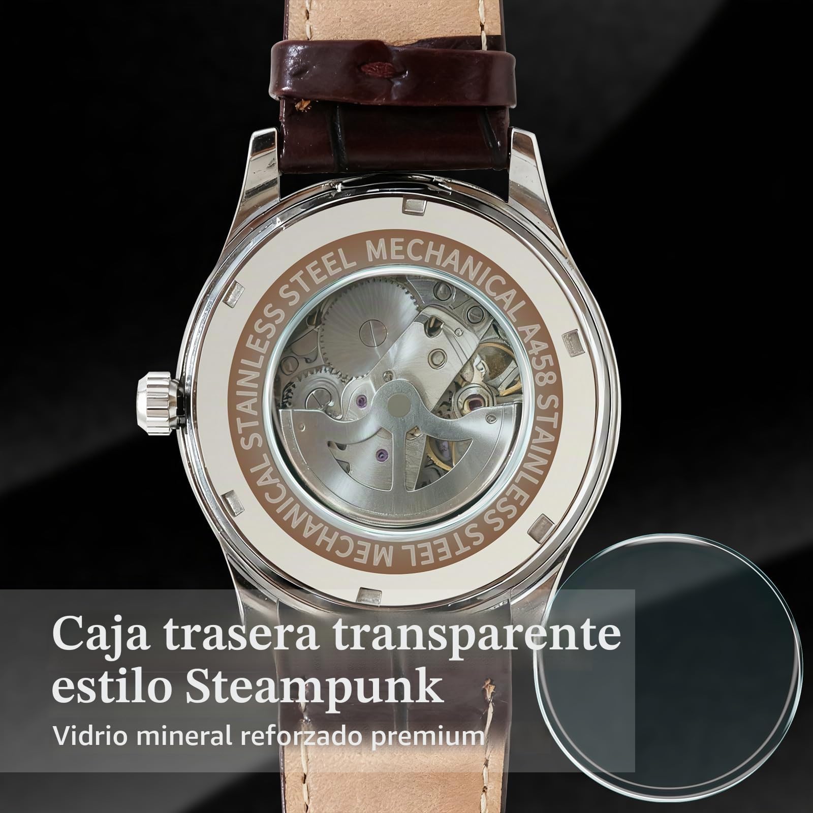 Relojes para hombre, reloj mecánico, esfera blanca, correa azul de las manos de la PU de la banda de viento automático, estándar, Azul/Wite, Correa