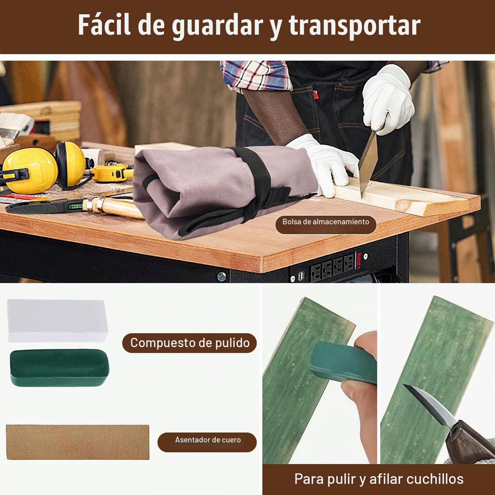 10Pcs Juego de herramientas tallado madera, kit para tallar madera principiantes con 5 Cuchillos de Talla, Guantes Anticorte, Herramientas para Principiantes y Profesionales