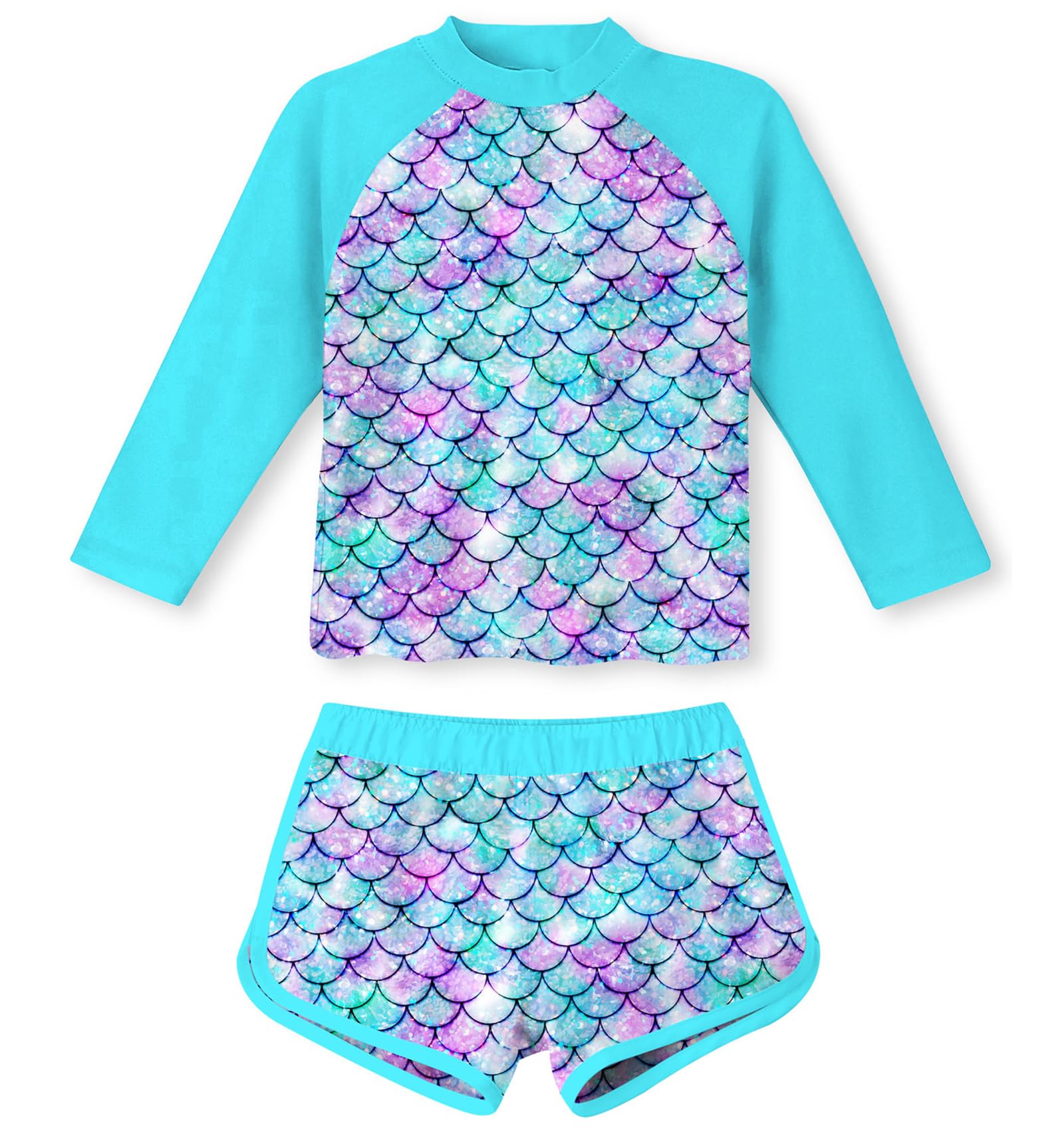 ALISISTER Girls Swimming Costume Kids Zweiteilige Langarm Badeanzug UPF50 Schutz Schwimmset für Mädchen Kinderbadeanzug 4 10 Jahre
