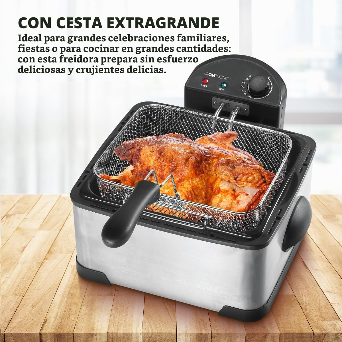 Clatronic® Freidora de doble zona fría para fritura rápida | freidora con grasa | freidora incl. 3 cestas de fritura | carcasa de acero inoxidable | freidora con 4 litros de capacidad y 2000W |FR 3195