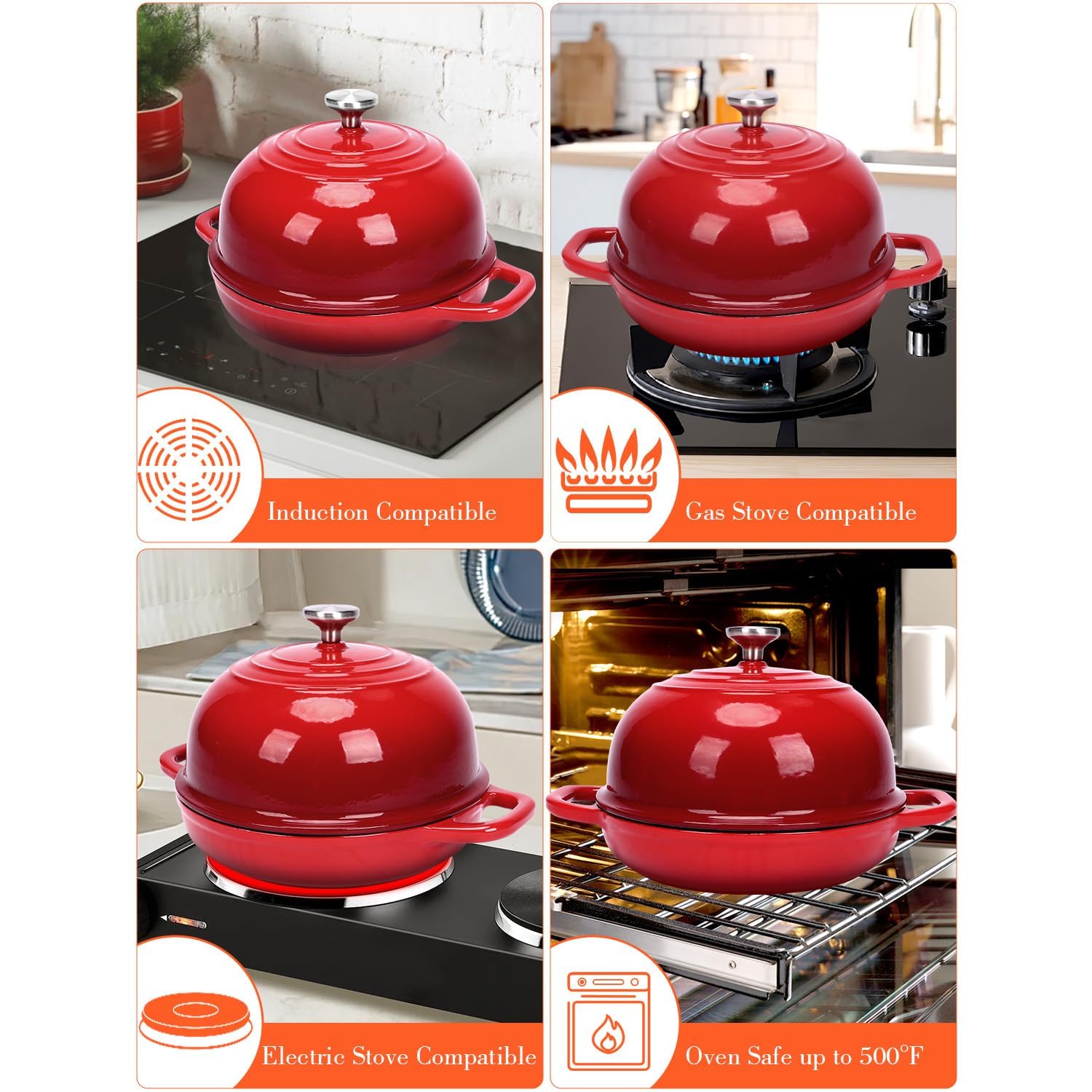 GFTIME Żeliwny garnek do pieczenia chleba, żeliwny garnek z pokrywką, Dutch Oven garnek do pieczenia chleba z koszem fermentacyjnym, mikser do ciasta, forma do duszenia, smażenia, zestaw startowy do
