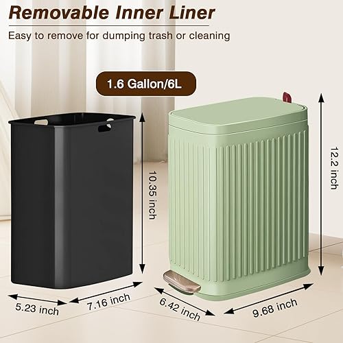 Miniatura 7 de Bote de basura delgado para baño con ambientador, tapa de cierre suave, cubo de basura de acero inoxidable de 6 litros1.6 galones con cubo interior