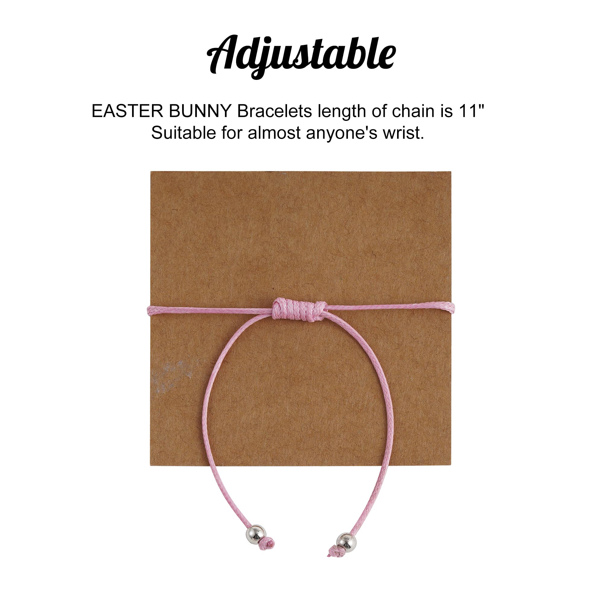 Eaciy Easter Bracelets Basket Stuffers Gifts for Girls Kids - 3-5 PCS Adjustable Bunny Rabbit Bracelet Christian Gift with Card