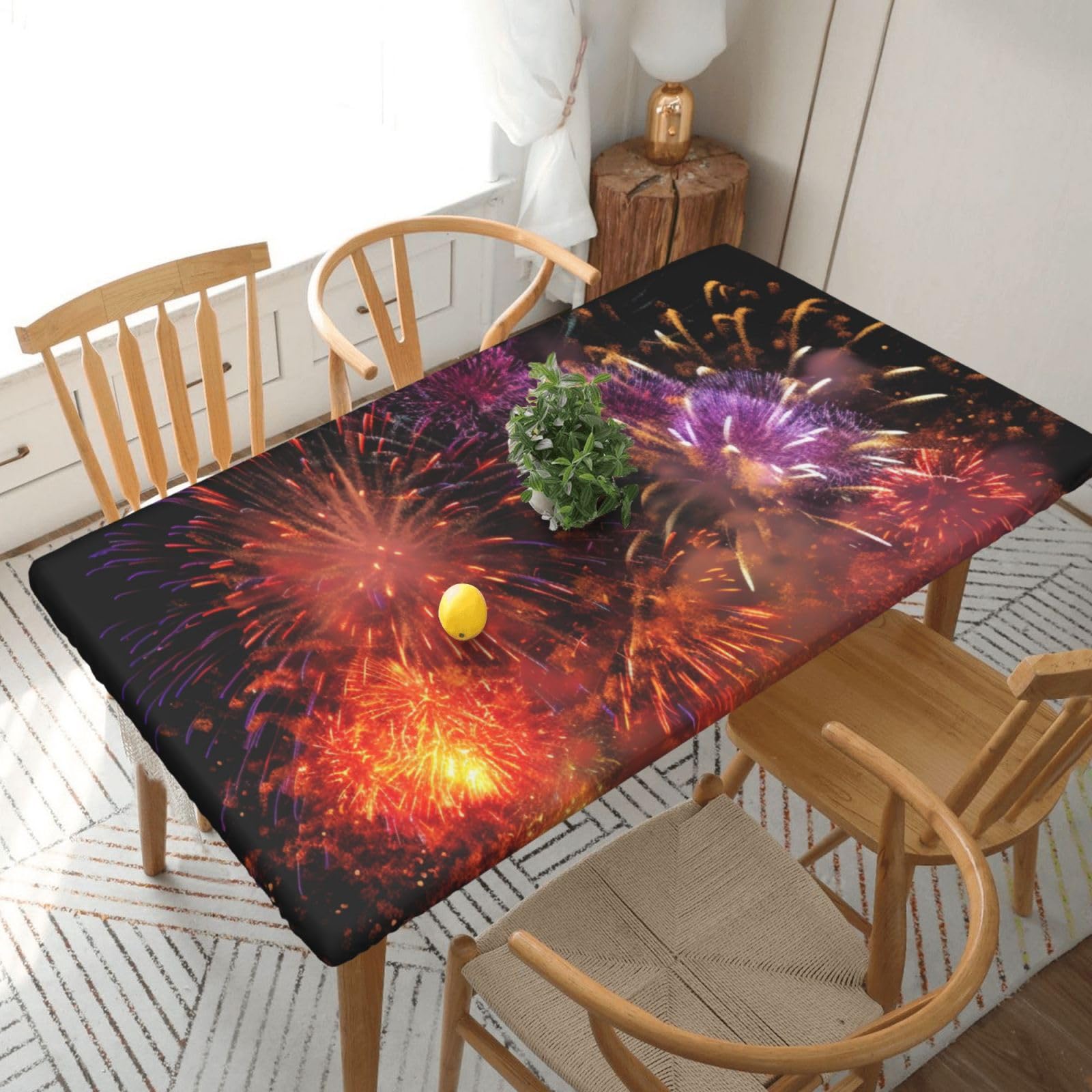 WPKJU Explosion Firework 3D Printed Tablecloths 5ft Rectangular Table Covers Washable Polyester Decorative Table Cloth for Dining Table Picnic Wedding