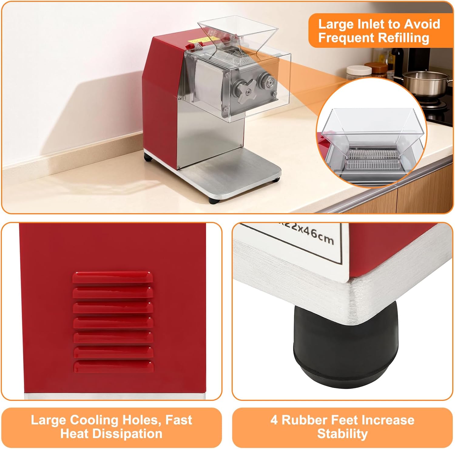 1100W Electric Meat Cutter Stainless Steel Meat Cutting Machine with 3.5MM Blade Vertical Operation Food Slicer for Cutting Fresh Boneless Pork Chicken Beef, Non-adjustable Thickness