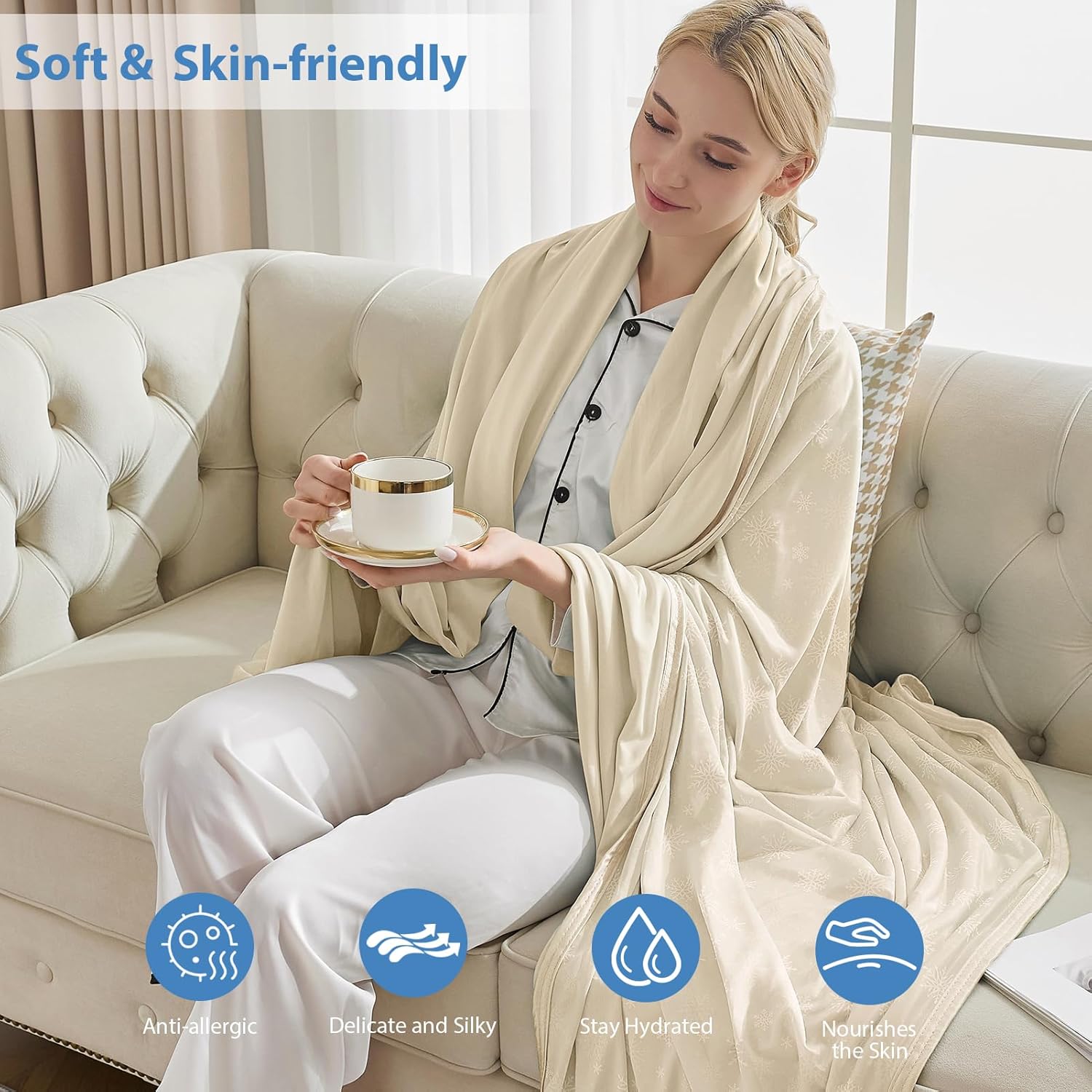 OIGAE Cooling Blanket for Hot Sleepers - Soft & Lightweight Summer Cold Blanket for Night Sweats | Perfect for Bed, Couch, Sofa (Beige, Throw 50'' x 70'')