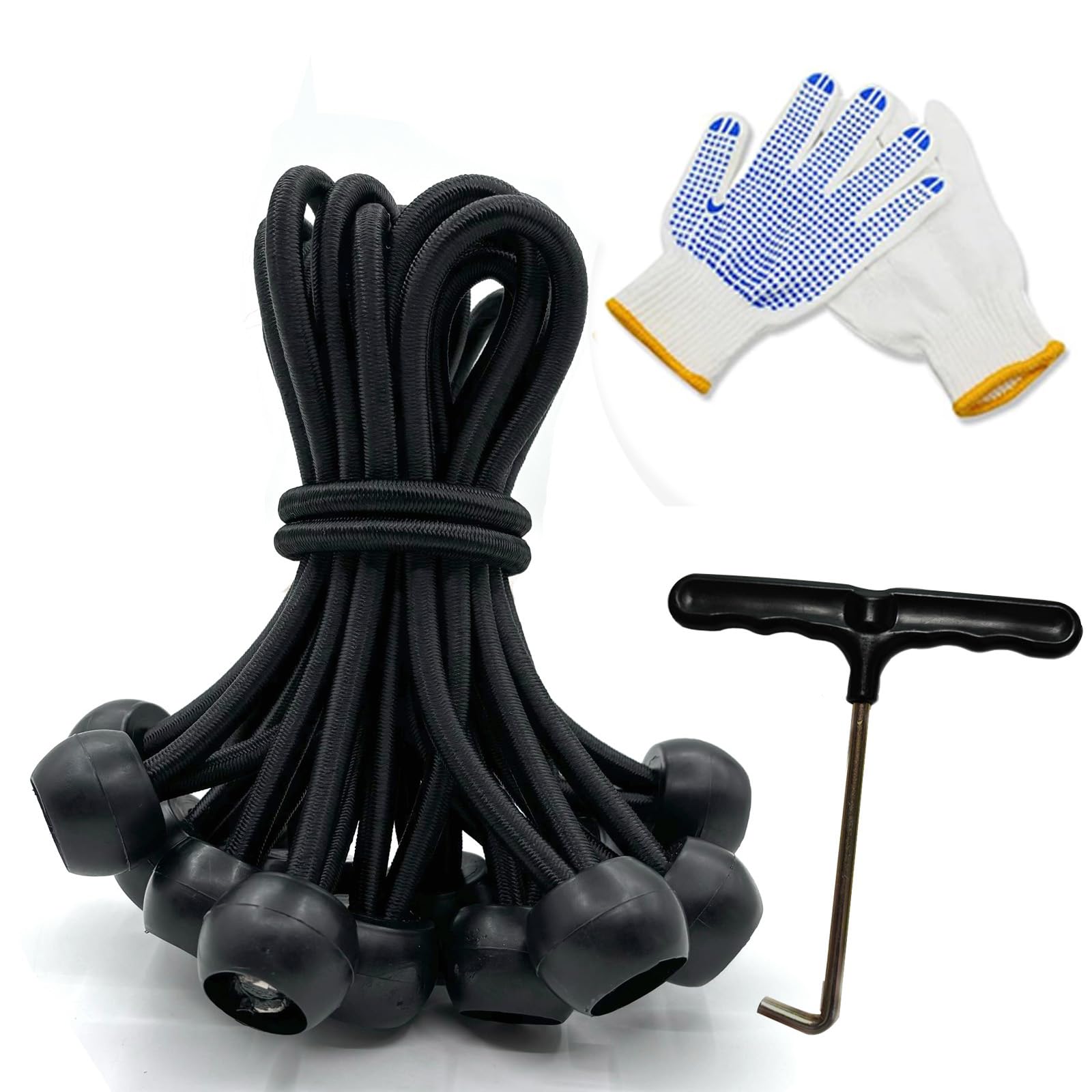 16PCS Mini Trampoline Bungee Cord Replacement 7 Inch Fitness Trampoline Ball Bungee Cords, with Spanning Tool — image 1