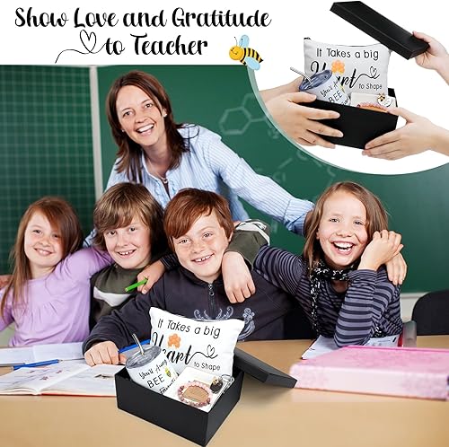 Miniatura 2 de Uiifan Juego de 6 regalos de agradecimiento para maestros con temática de abeja, vaso de abeja, llavero, pulsera, bolsa de maquillaje, plato de