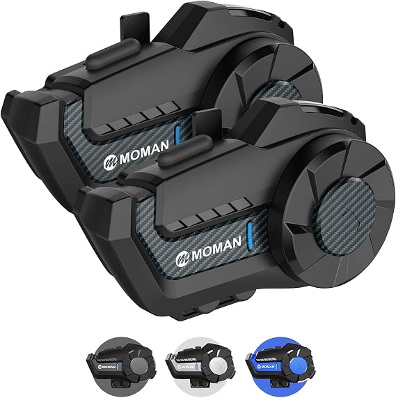 Moman Motorcycle Intercom, 2-Way Intercom Communication Systems, FM Music Sharing, Hi-Fi Stereo, CVC Noise Cancellation, Waterproof BT5.1 Group Helmet Speaker Headset, for Dirt Bike/ATV (H2Pro 2 Pack)