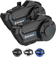 Moman Intercomunicador para motocicleta, H2 Pro 【Pacote com 2 unidades de fibra de carbono】 Sistema de comunicação de capacete de motocicleta até 1000 m com cancelamento de ruído DSP e CVC FM Music