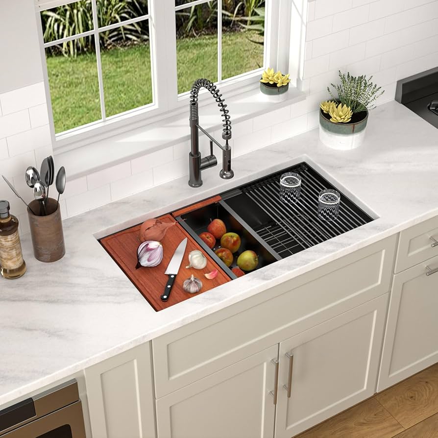 Dcolora 36 in. Black Undermount Kitchen Sink Workstation