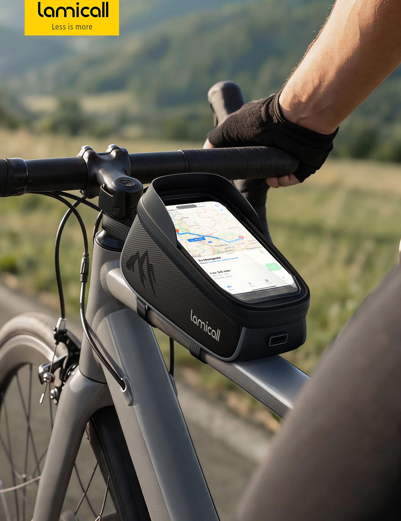 Lamicall Borsa Telaio Bici Impermeabile - [1,6 L Grande Capacità] Borsa Cellulare Manubrio Biciclette con Copertura Antipioggia, Porta cellulare Bici con Touch Screen in TPU per Smartphone Fino a 7"