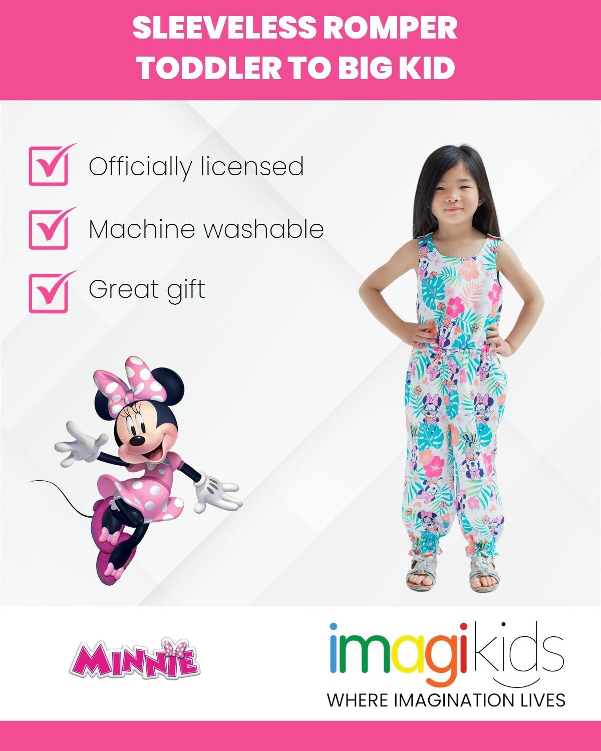 Disney Minnie Mouse Mickey Mouse Mädchen Ärmelloser Strampler Kleinkind bis große Kinder