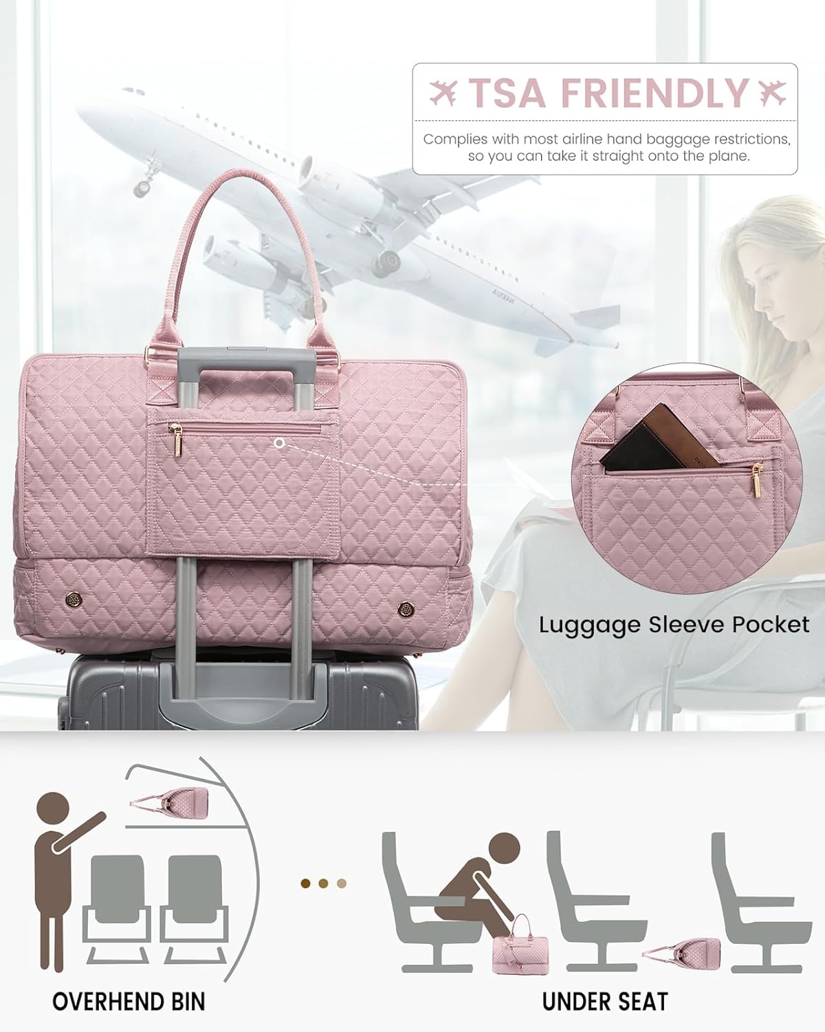 LOVEVOOK Weekender Travel Duffle Bags for Women, Large Carry On with Shoe Compartment, Overnight and Gym Tote Bags Set - Image 5