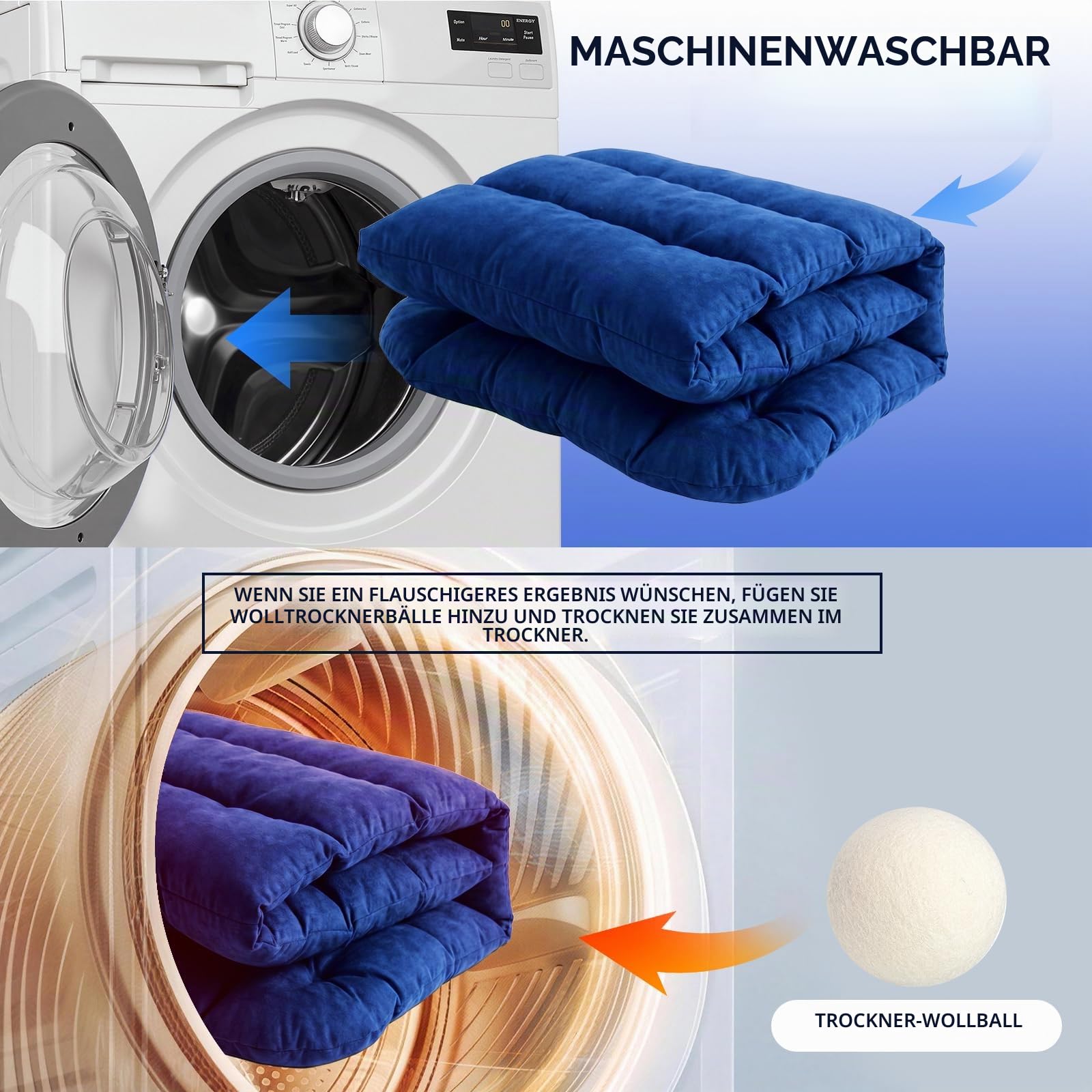 Rollstuhlkissen & Armlehnenbezüge, weich und rutschfest, zur Druckentlastung für Steißbein und Rücken, passend für Rollstühle mit 16 Zoll Langen Armlehnen, Blau