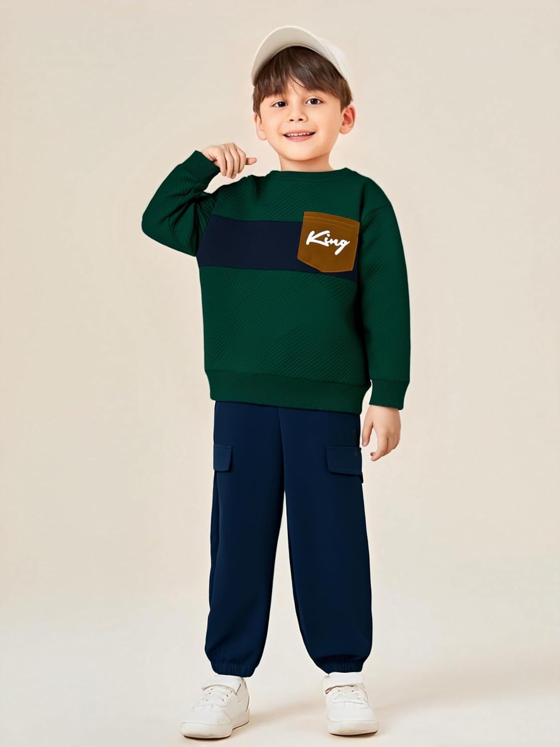 Coco&RARA Boys Clothes Outfits Toddler Long Sleeve Color Block Sweatshirt and Cargo Pants Fall Winter 2PCS Set 2-8 Years