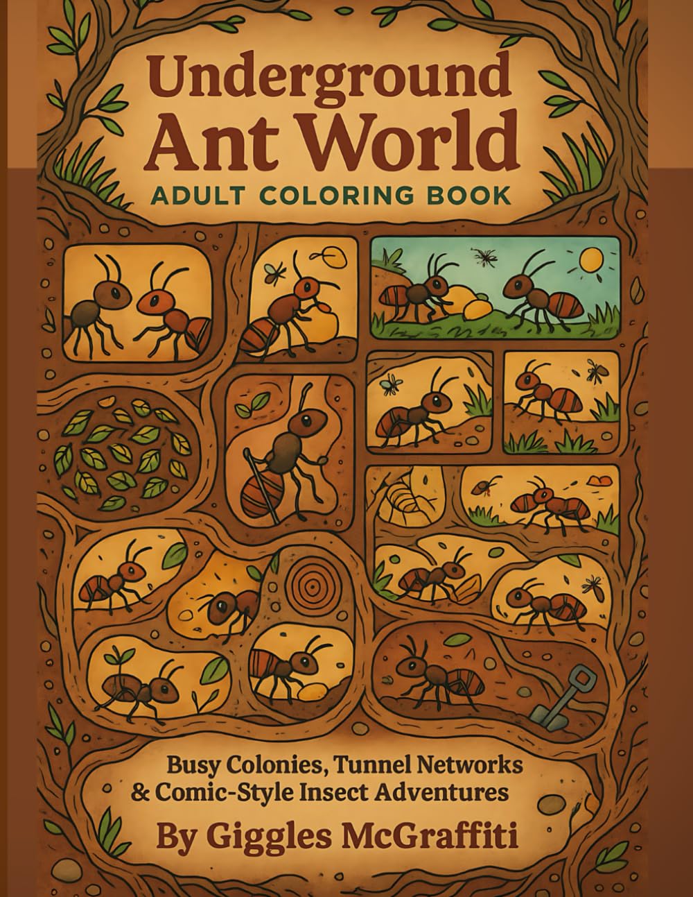 Underground Ant World Adult Coloring Book: Busy Colonies, Tunnel Networks & Comic-Style Insect Adventures