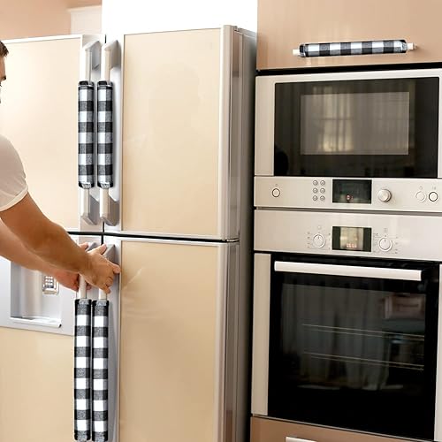 Miniatura 2 de Boao 6 Pieces Christmas Refrigerator Cover Door Handle Covers Thick Plaid Kitchen Appliance Covers Handle Protector for Christmas Decorations