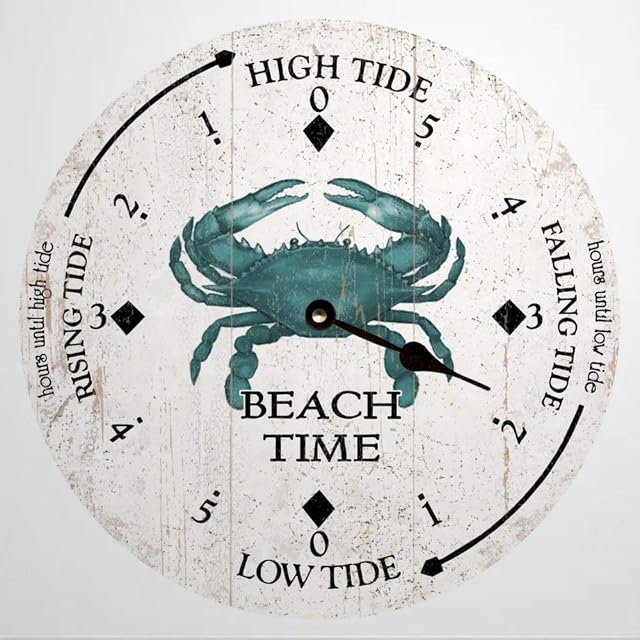 Beach Time Tide Clock Blue Crab Tide Clock 12 Inch Wooden Wall Clock Battery Operated Wall Decor Home Decor
