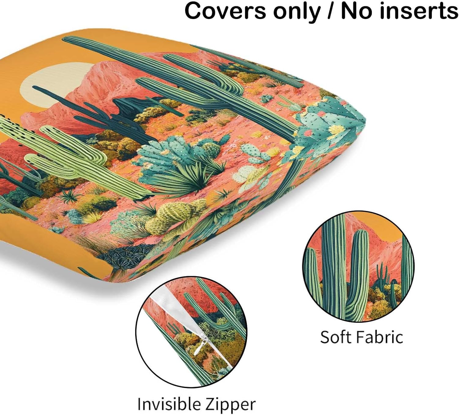 Cactus Throw Pillow Cover 18x18 Set of 2, Cushion Case for Couch, Sofa, Bed and Living Room, Zipper Closure Pillow Cases, Desert Home Decor for All Season - Image 6
