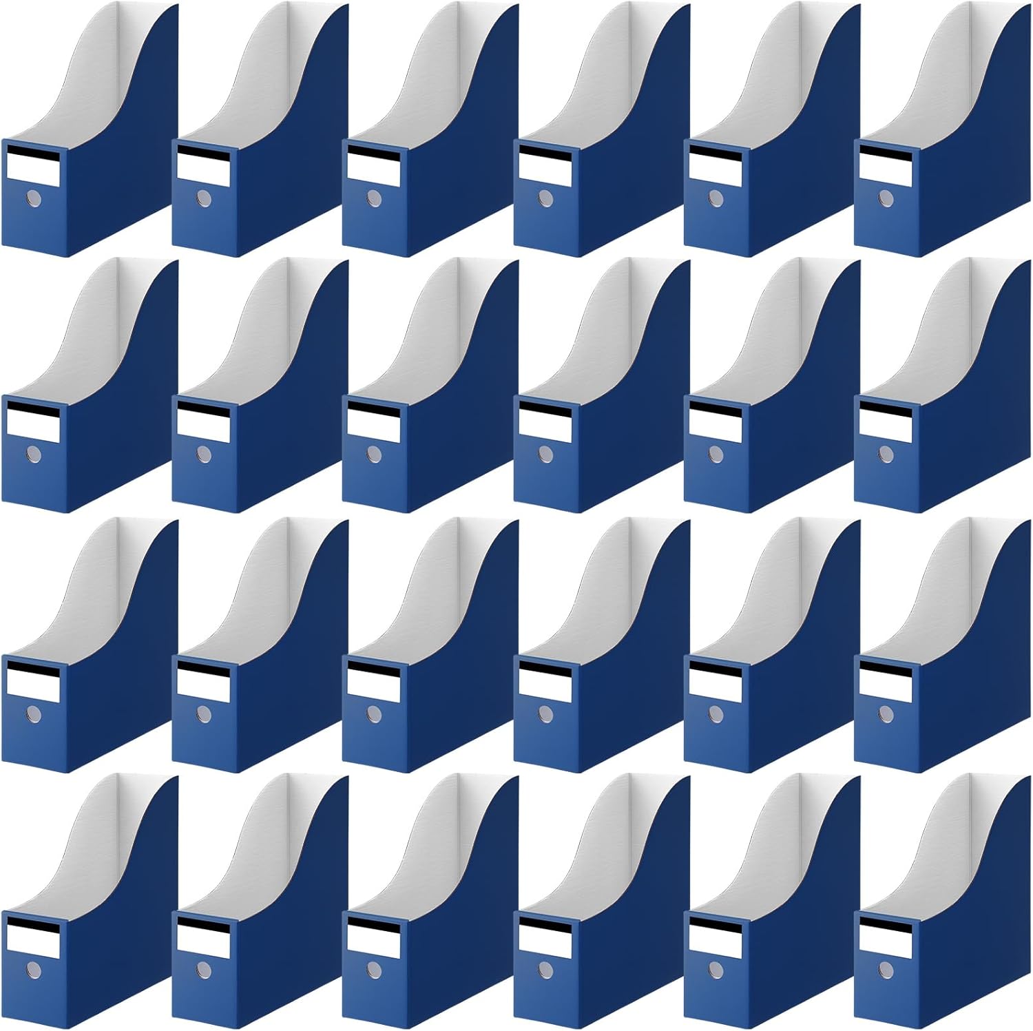 Thenshop 24 Pcs Cardboard Magazine File Holders Magazine Book Bin Box with Label Sticker Paper Organizer Storage Folder for Desk Shelves School Classroom Office Supplies (Classic,Navy Blue)