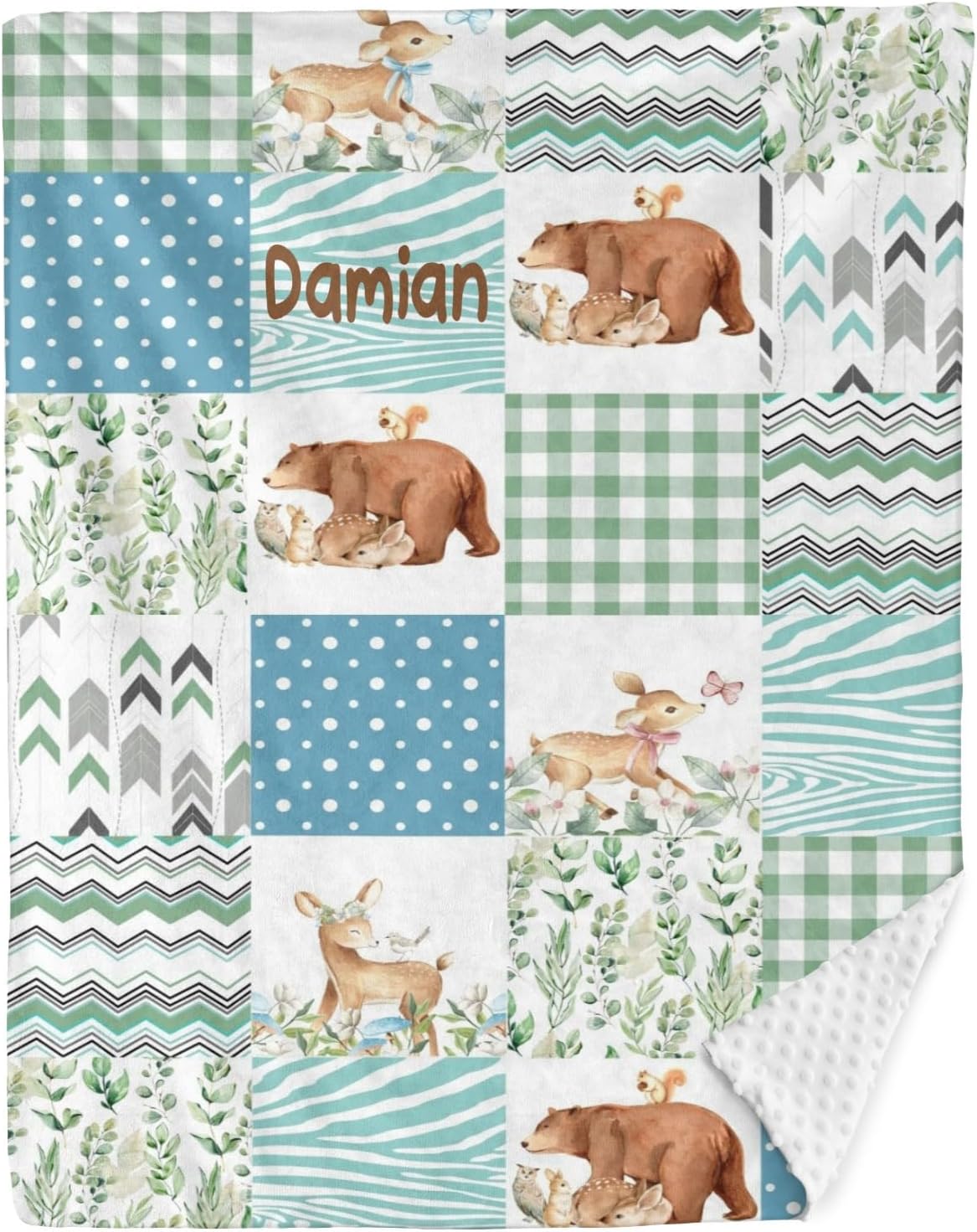 Bear Deer Patchwork Personalized Baby Blanket for Boys
