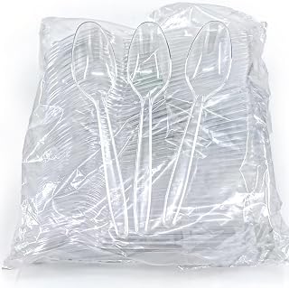 100 PCS Plastic Spoons Disposable Cutlery, Plastic Silverwase Safe Clear Spoons Extra Heavy Duty Bulk Heat Resistant Kitchen Utensils Set Home Party Daily Use, Standard Size Reusable