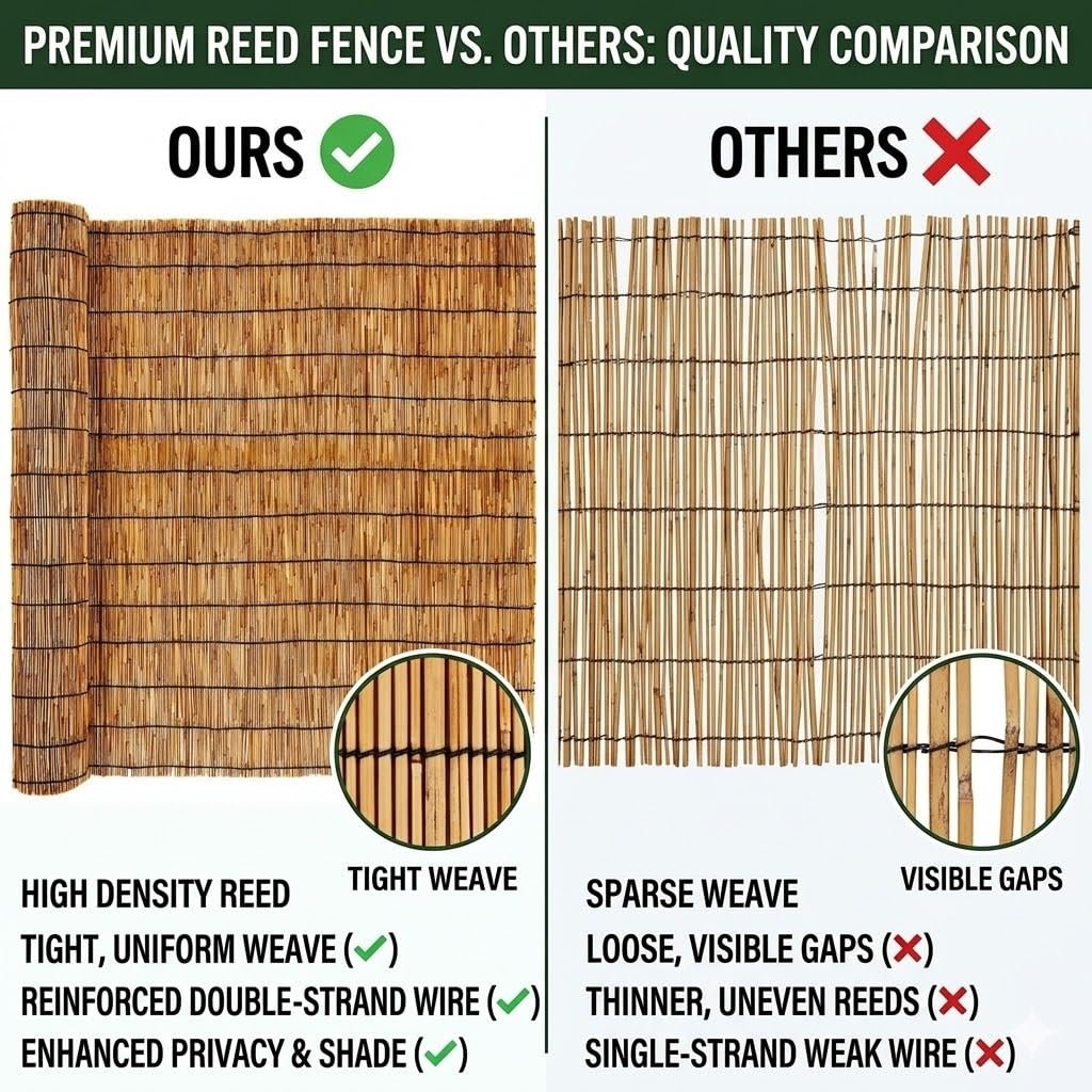 Canisse Bambou Roseau Naturel, Brise Vue Balcon et Jardin Extérieur, Rouleau Clôture Occultant Brise-Vent pour Terrasse 100x500cm 120x500cm 150x1000cm avec Attaches(Natural,H150xL700cm)