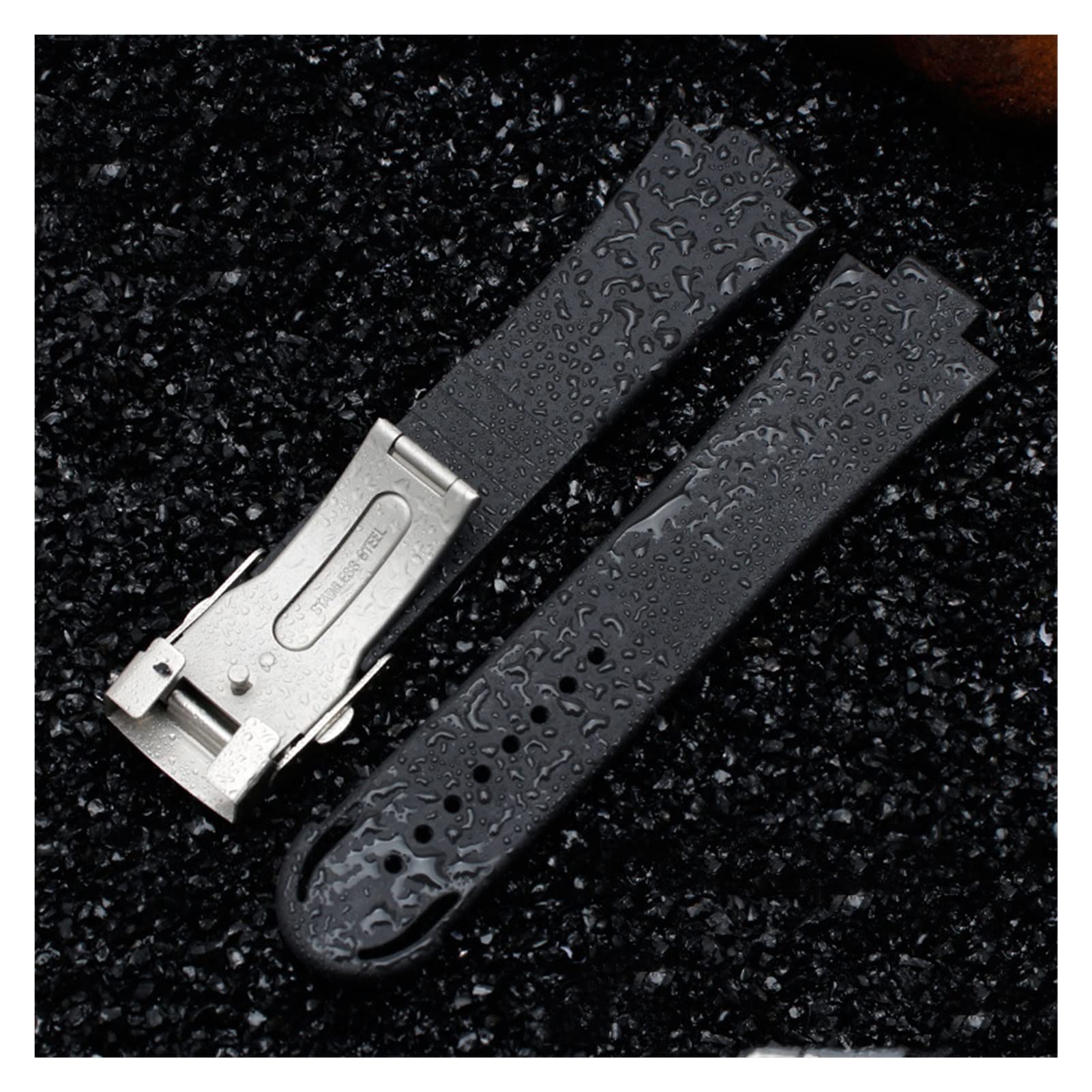 Generico Cinturino per Orologio in Silicone Impermeabile, Universale, 24 Mm | Lunghezza 22 Cm, Fibbia In Acciaio, Adatta Per Orologi Da Uomo (Black Silvery Buckle)