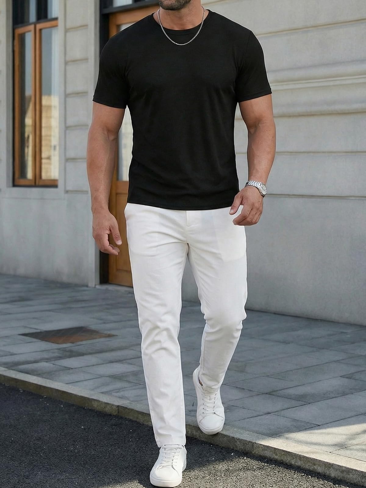 Runcati Maglietta estiva da uomo, a maniche corte, girocollo, leggera, funzionale, tinta unita, slim fit, palestra, sport