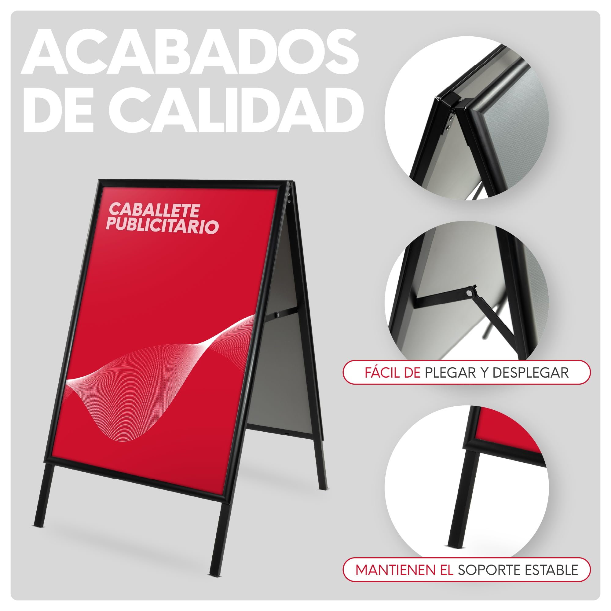 Caballete Publicitario de Aluminio Negro 500x700 mm | Expositor Doble Cara con Sistema Click y Protector Antideslumbrante | Soporte Portátil para Carteles y Anuncios