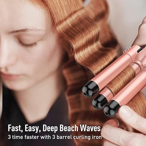 Miniatura 3 de Beach Waver - Juego de rizador 5 en 1 con 3 ondas de pelo de barril crimpador de pelo intercambiable para mujeres control de temperatura