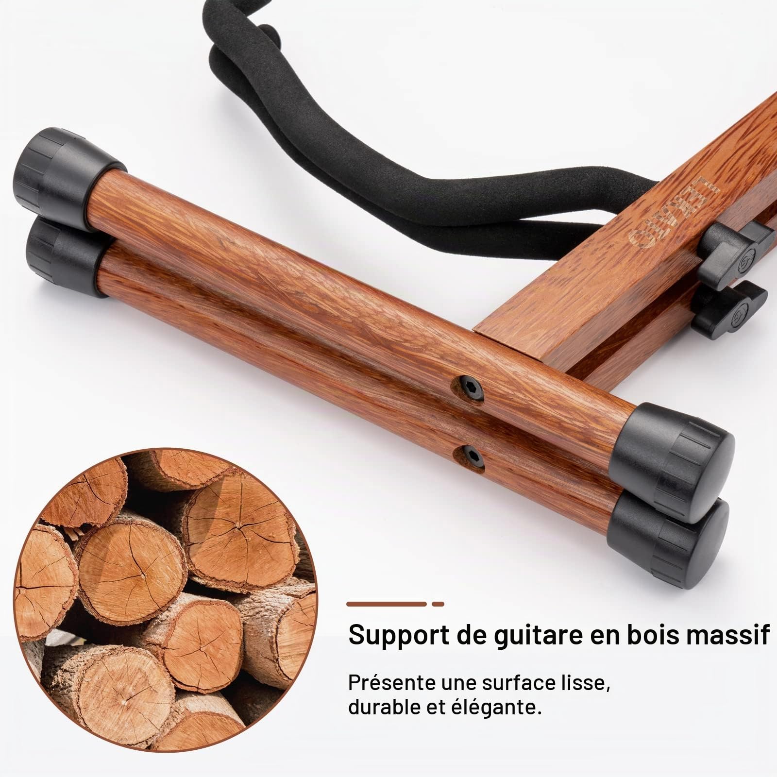 LEKATO Support de guitare A-Frame Support de guitare basse en bois avec rembourrage en mousse pour guitares, basse, violoncelle, banjo, mandoline, ukulélé