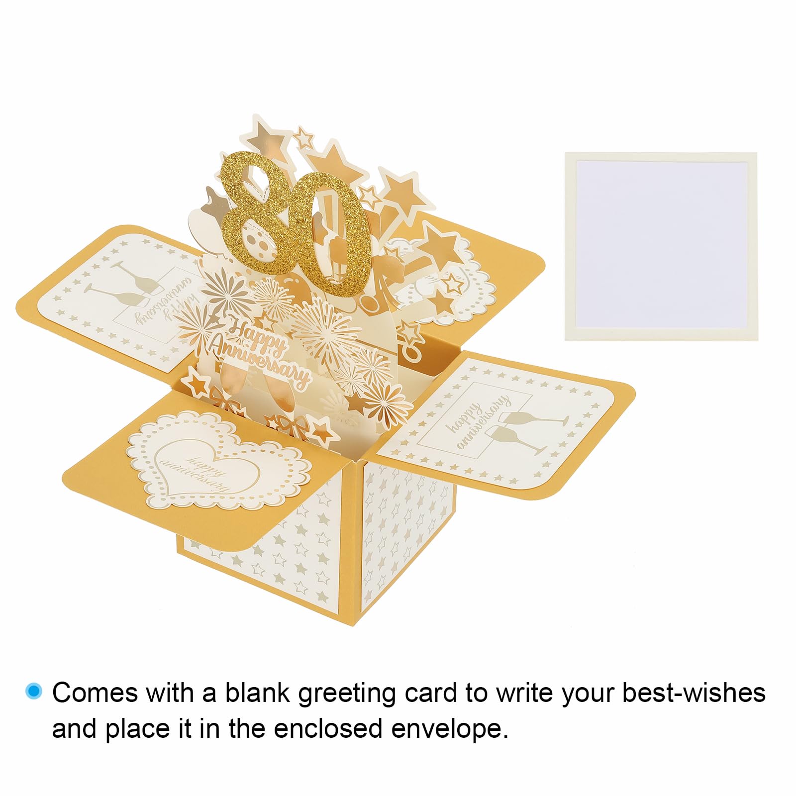 PATIKIL 80 Year Anniversary Card, Happy Anniversary Cards Wedding Anniversary Card for Wife Men Her Couple Gold Tone - Image 3