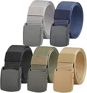 5 Pack Nylon Web Belt Plastic Buckle Tactical Webbing,1.5"Work Belt for Men, With Plastic Buckle,Tan,Black,Blue, Grey,Green