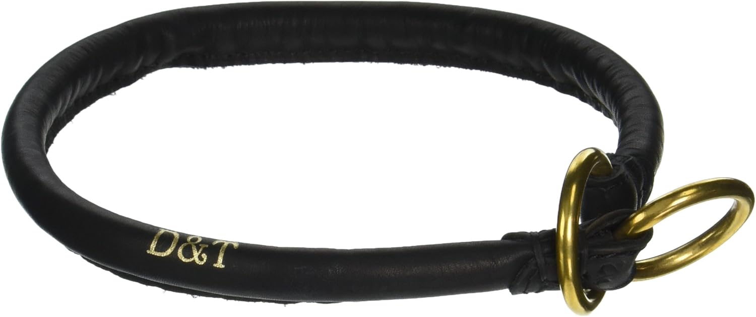 Dean & Tyler Desperado Dog Choke Collar with Round Leather and Solid Brass Hardware, Fits Neck Size 20-Inch to 22-Inch, Black