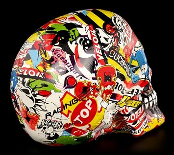 Figurine Shop GmbH Colorful Gothic Skull with Brand Advertising Pop Art Decorative Item Individually Printed